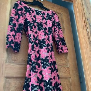 Catherine Malandrino black & pink lace short dress